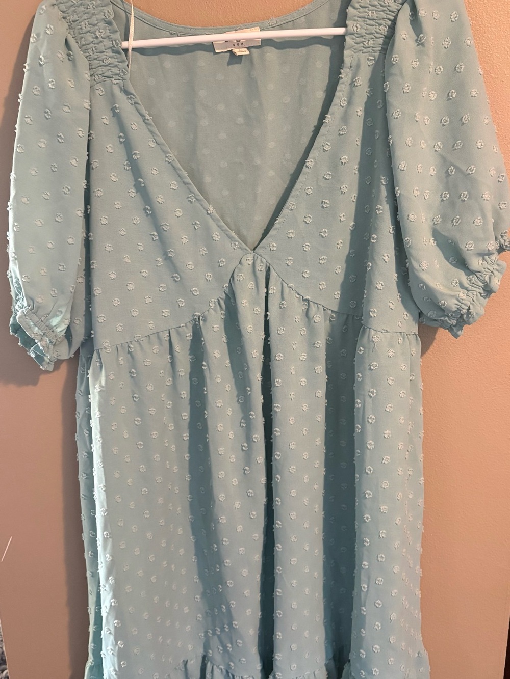 Umgee Mint Blue Swiss Dot Mini Dress